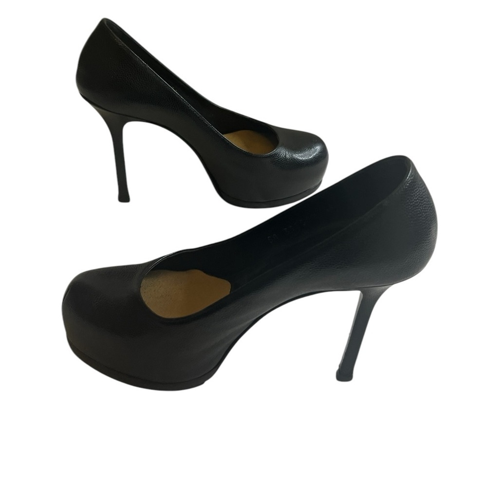 YSL Yves Saint Laurent Embossed Leather Pumps Heels Black size 34 - Picture 3 of 16